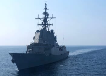 US Navy ship in the ocean.