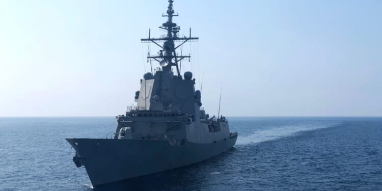 US Navy ship in the ocean.