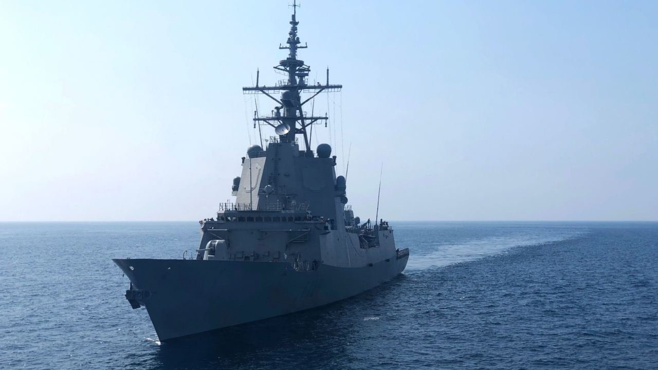US Navy ship in the ocean.