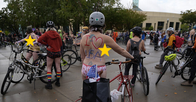 Hundreds of Naked Bike Riders Join Anti-ICE Protest
