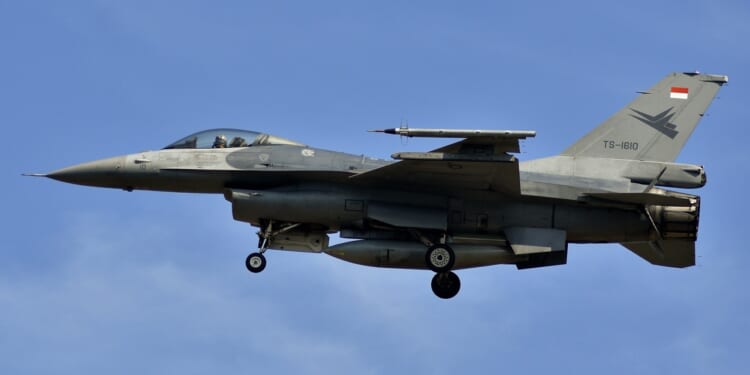 An Indonesian F-16 fighter in flight.
