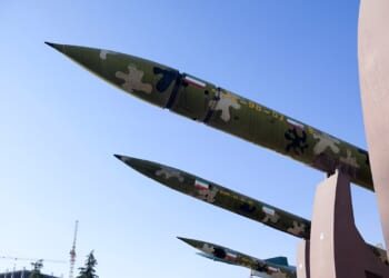 Iranian missiles painted in camouflage.