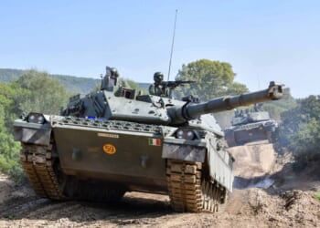 An Italian Army Ariete tank during maneuvers.