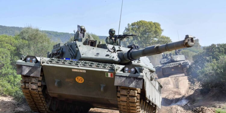 An Italian Army Ariete tank during maneuvers.