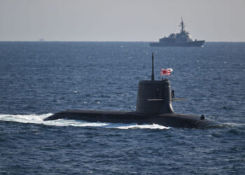 A Japanese Taigei-class submarine at sea.