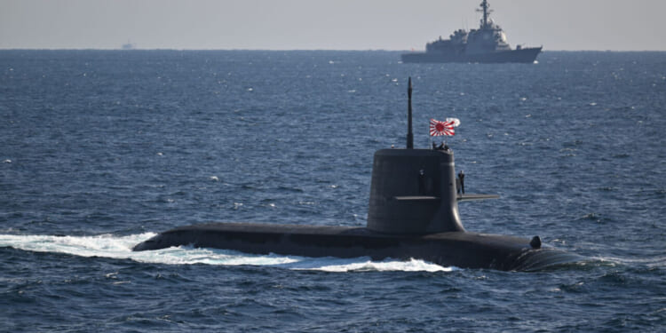 A Japanese Taigei-class submarine at sea.