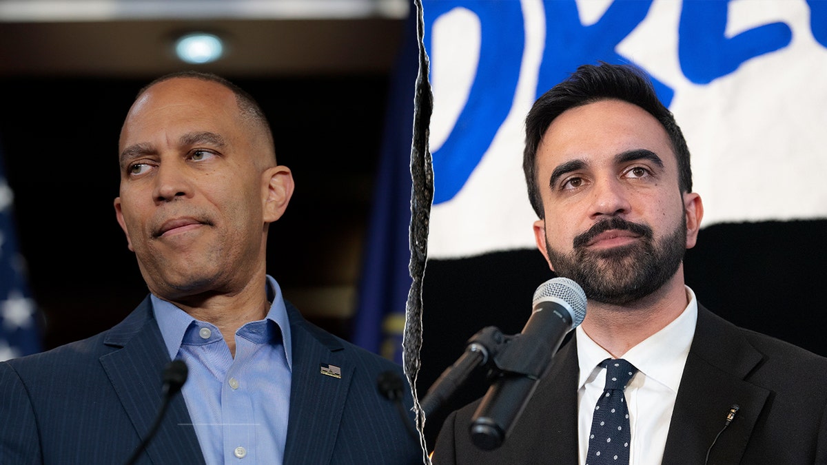Hakeem Jeffries, Zohran Mamdani split image
