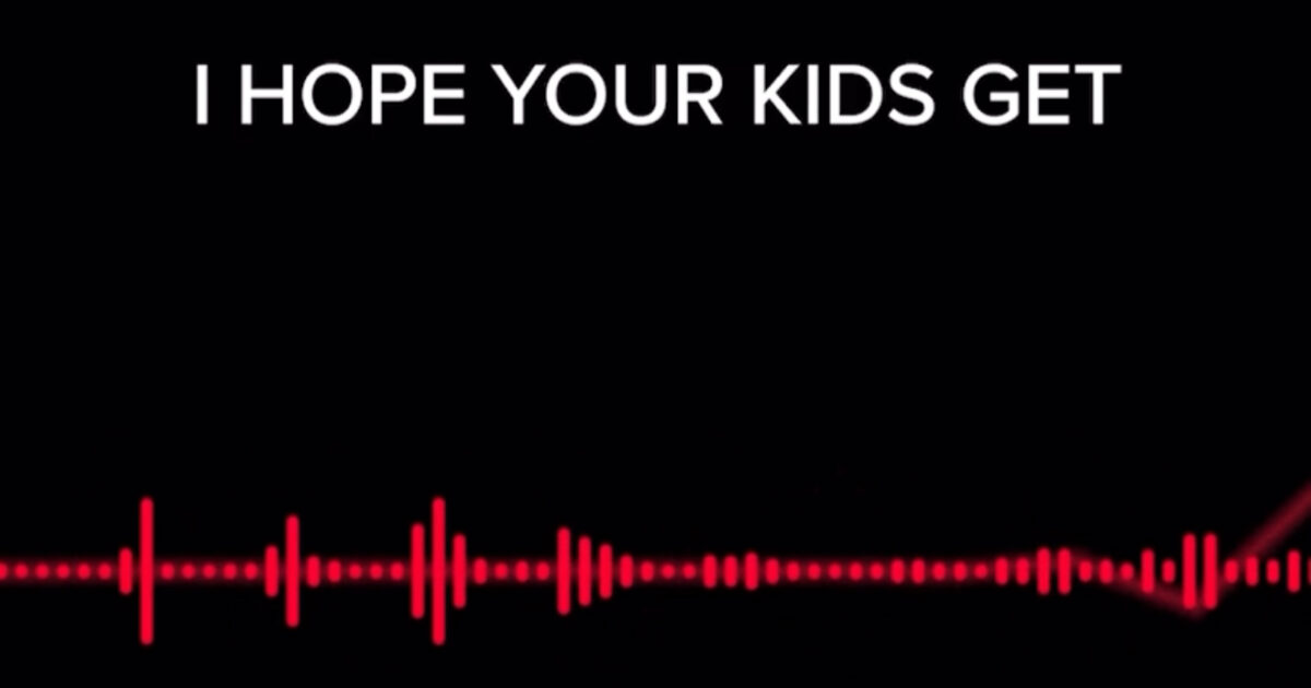 Text graphic featuring the phrase "I hope your kids get" with a red sound wave design on a black background, conveying a message of hope and positivity.