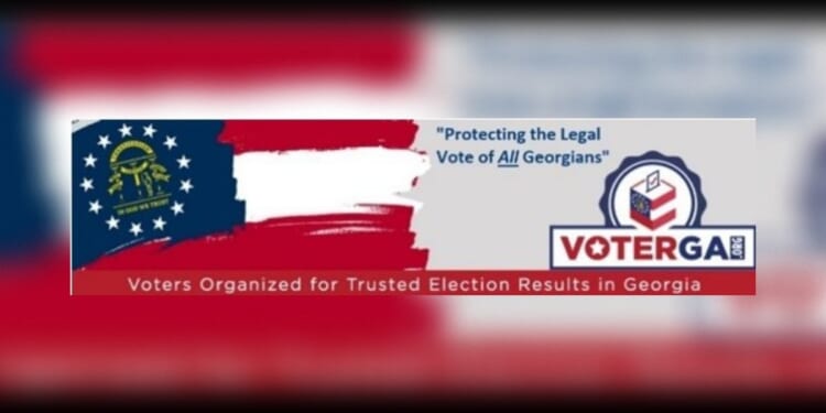 VoterGA logo promoting trusted election results in Georgia, featuring the state flag and emphasizing the protection of legal votes for all Georgians.