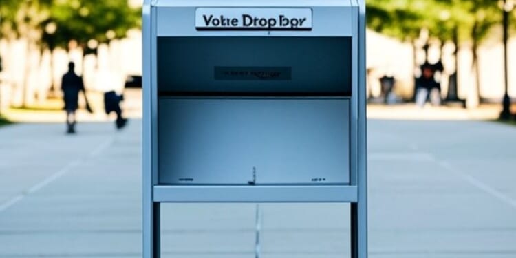 Voting drop box in a public space, encouraging civic engagement and secure ballot submission.