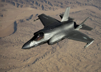A U.S. Marine Corps F-35B Lightning II approaches a U.S. Air Force KC-135 Stratotanker for aerial refueling over the U.S. Central Command area of responsibility, Sept. 19, 2025.