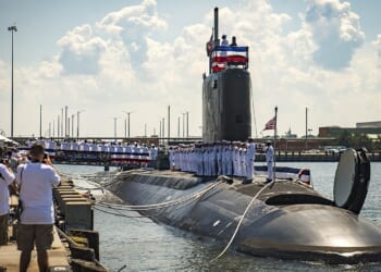 A submarine being commissioned.