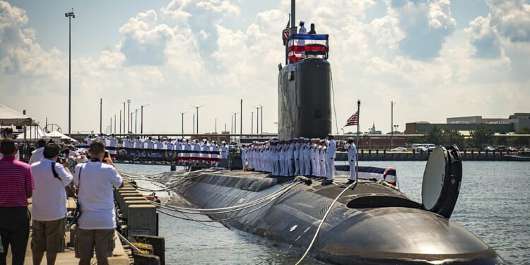 A submarine being commissioned.