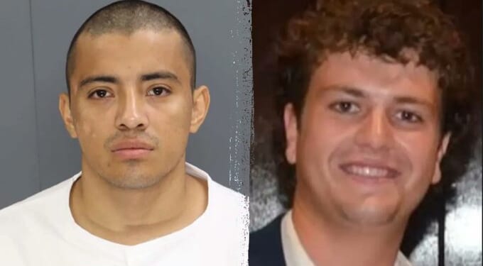 Image showing two men side by side, one in a police mugshot and the other smiling in a formal setting, highlighting contrasting circumstances.