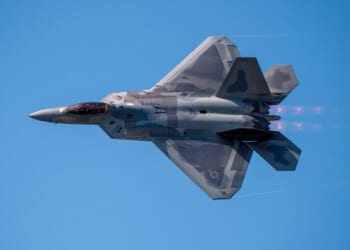 The United States Air Force F-22 Demo Team performs at the 2025 Naval Air Station (NAS) Oceana Air Show aboard NAS Oceana, Sept. 20, 2025.