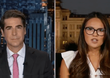 News anchors discussing current events against a city skyline backdrop, showcasing a professional broadcast setting.
