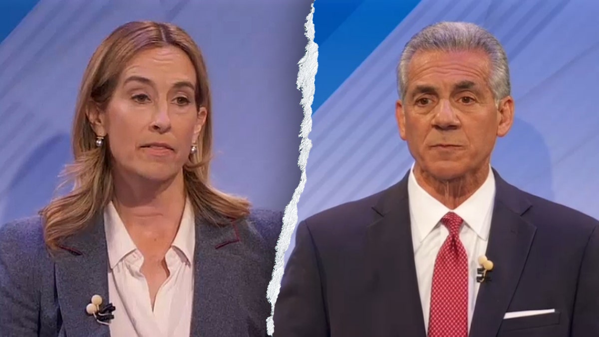 Mikie Sherrill and Jack Ciattarelli at debate in New Jersey