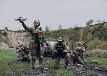 Ukrainian Air Intelligence practicing with a drone.