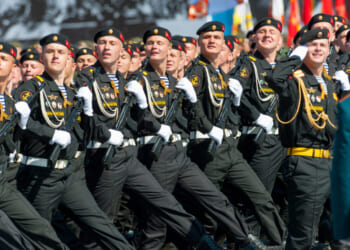 Military participate at last rehearsal of the parade dedicated to the 70th anniversary of the victory in the Second World War in Red Square on May 7, 2015 in Moscow