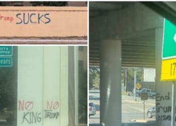 San Antonio Church, Neighborhoods Tagged with 'No Kings' Vandalism, Graffiti