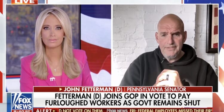 John Fetterman discusses his vote with a Fox News anchor, focusing on government shutdown impacts on furloughed workers.