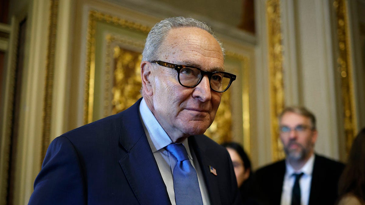 Senate Minority Leader Chuck Schumer, D-N.Y., outside the Senate chamber.