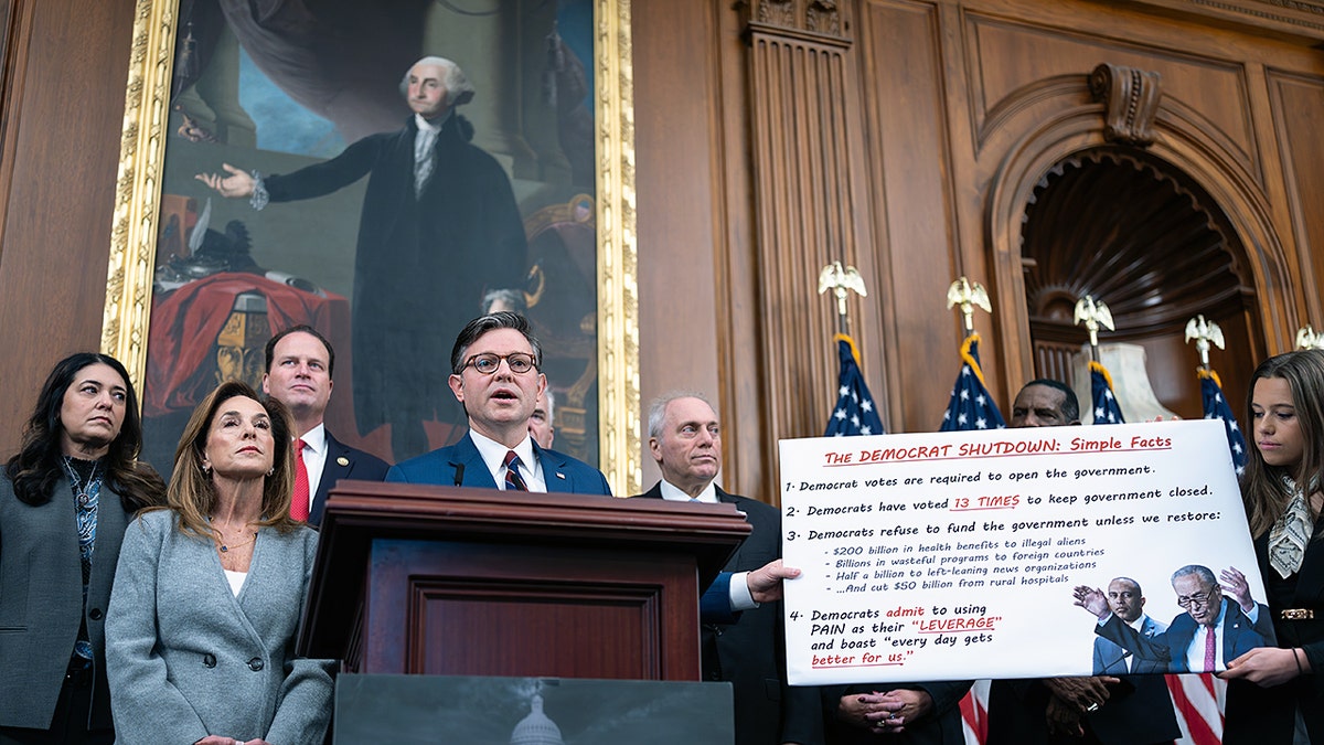 Mike Johnson gives press conference with House Republicans