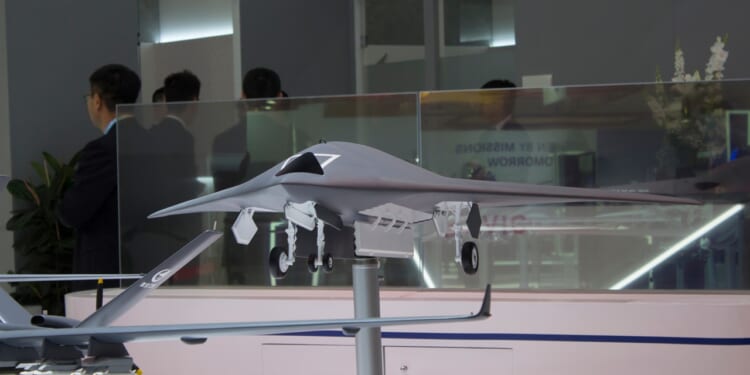 A model of a Chinese drone on display.