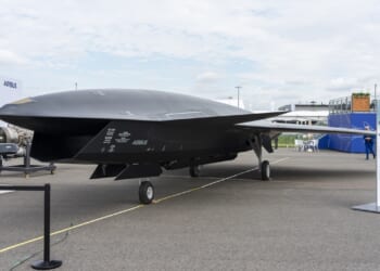 A "loyal wingman" drone concept on display.