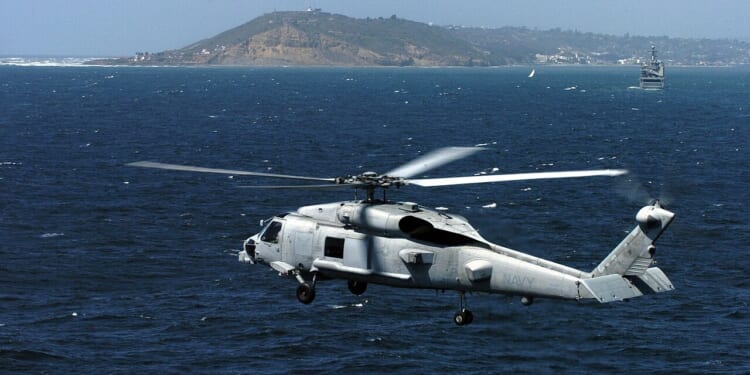 An MH-60 Sea Hawk helicopter in flight.