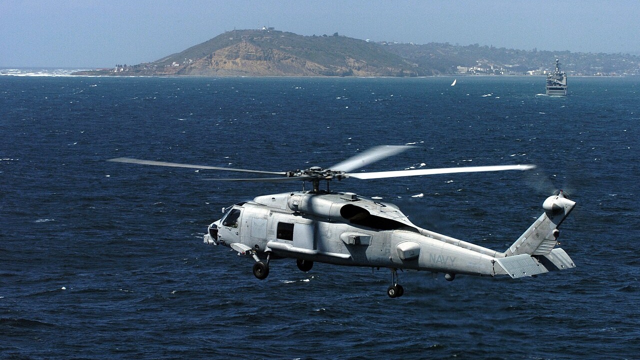 An MH-60 Sea Hawk helicopter in flight.