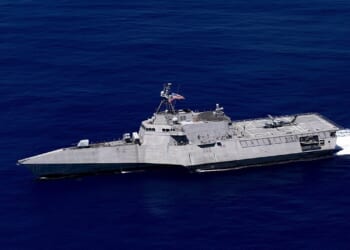 A littoral combat ship at sail.