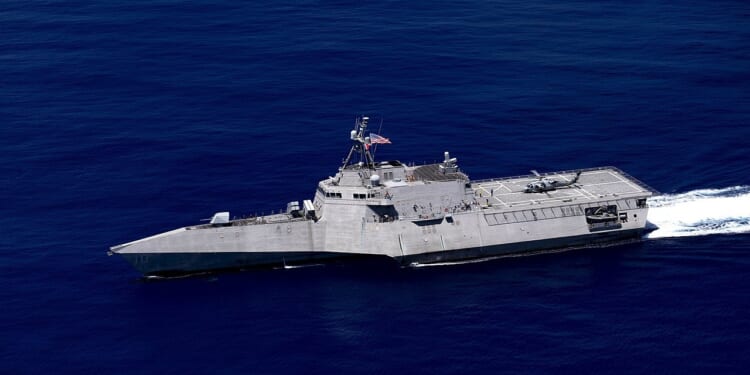 A littoral combat ship at sail.