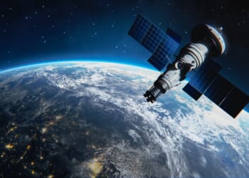 A satellite orbiting the Earth.