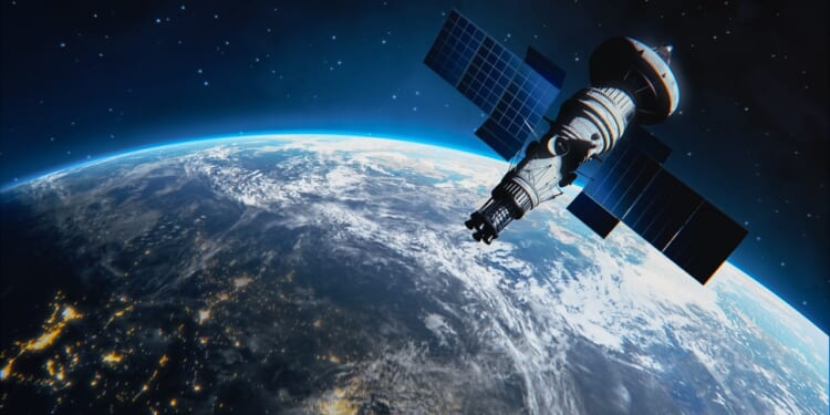 A satellite orbiting the Earth.