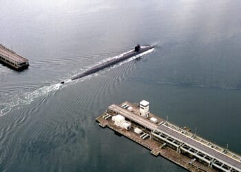 The USS Ohio sailing to sea.