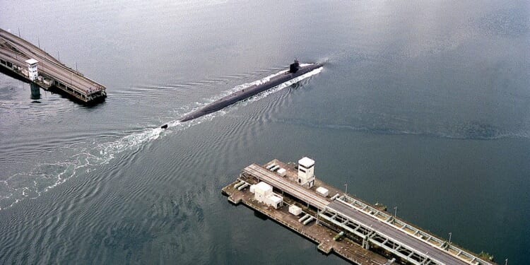 The USS Ohio sailing to sea.