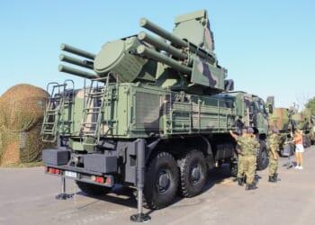 Pantsir S1 missile system, rear side at display of military equipment during the Day of Serb Unity, Freedom and the National Flag.