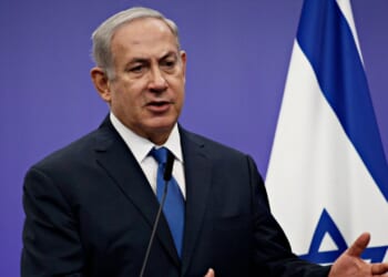 Israeli prime minister Benjamin Netanyahu attends a press conference.