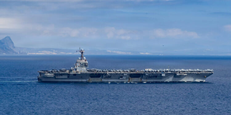 The world’s largest aircraft carrier, USS Gerald R. Ford (CVN 78), transits the Strait of Gibraltar, Oct. 1, 2025.