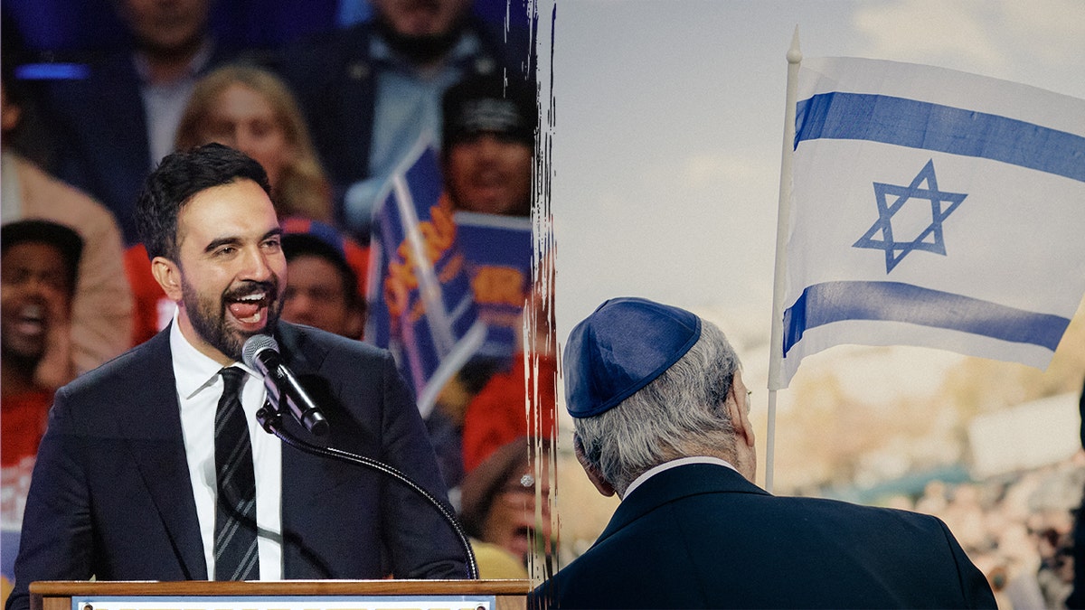 Zohran Mamdani next to Israeli flag