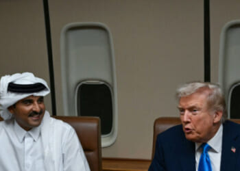 Trump Meets with Emir of Qatar Aboard Air Force One During Refuel