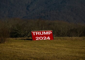 A Trump 2024 sign on a farm.