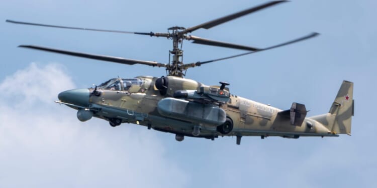 Demonstration of the Kamov Ka-52 Alligator attack helicopter of the Russian Air Force at MAKS-2021, Russia.