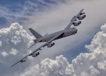 B52 long range Jet Bomber on a long range combat mission.