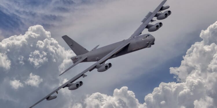 B52 long range Jet Bomber on a long range combat mission.