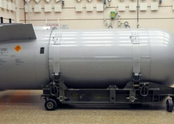 A B-53 nuclear bomb on display.