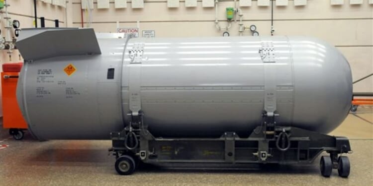 A B-53 nuclear bomb on display.