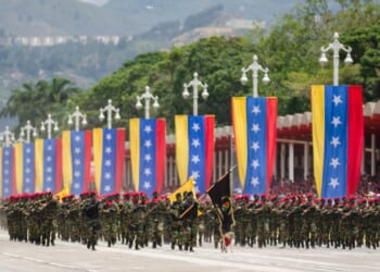 A group of Venezuelan soldiers marching.