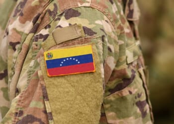 A soldier with a Venezuelan flag patch.